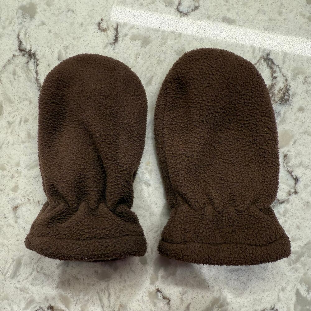 Brown Fleece Baby Mittens 12-18M